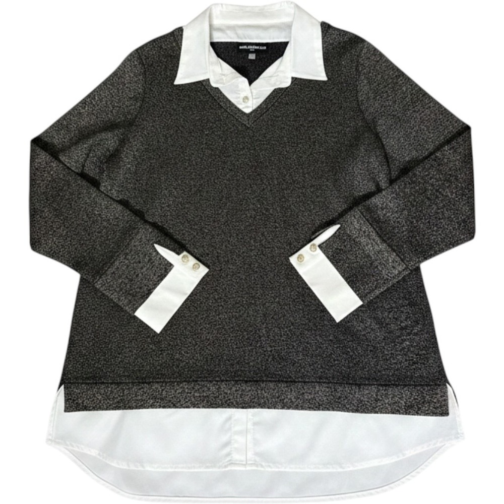 Karl Lagerfeld Paris 2-in-1 Metallic Sweater Layered Shirt‎ Grey White Womens M